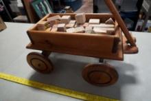 Wooden Wagon W/ Wooden Letter Blocks