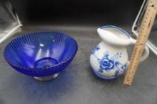 Blue Glass Bowl & Pitcher (Made In Thailand)