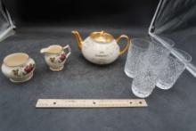 4 Glasses, 50Th Anniversary Teapot, Cream & Sugar