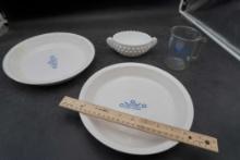 Sugar Bowl, Plates (Corning Ware) & Fisher Glass Container