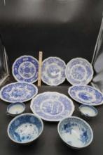Blue & White Plates, Cups & Bowls