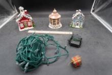 String Lights, Small Present, Christmas Village Houses & Gazebo