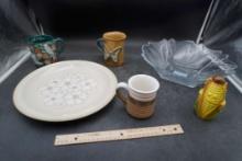 Flower Platter, Mugs, Glass Bowl & Corn Shaker