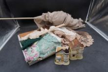 Curtain W/ Rod, Doilies, Village House Candle Holders