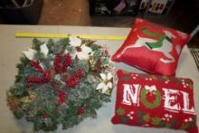 Christmas Wreath & 2 Christmas Pillows