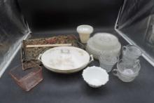 Glass Dishes & Cups, Pink Glass Refrigerator Dish, Table Runner, Casserole W/ Lid, Dish