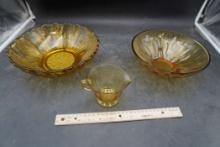 Yellow Glass Bowls (Chipped) & Creamer