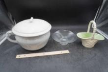 Johnson Bros. England Bowl W/ Lid, Glass Dish & Basket W/ Handles