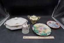 Colonial Sterling Dish, Nippon Creamer, Sugar & Plates
