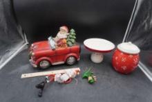 Bendy Santa '70'S, Elf Figurine, Snowflake Cookie Jar, Cake Stand & Santa Driving Vehicle