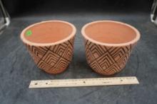 2 - Terra Cotta W/ Black Lines Planters