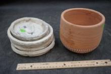 White Planter Saucers & Terra Cotta Planter
