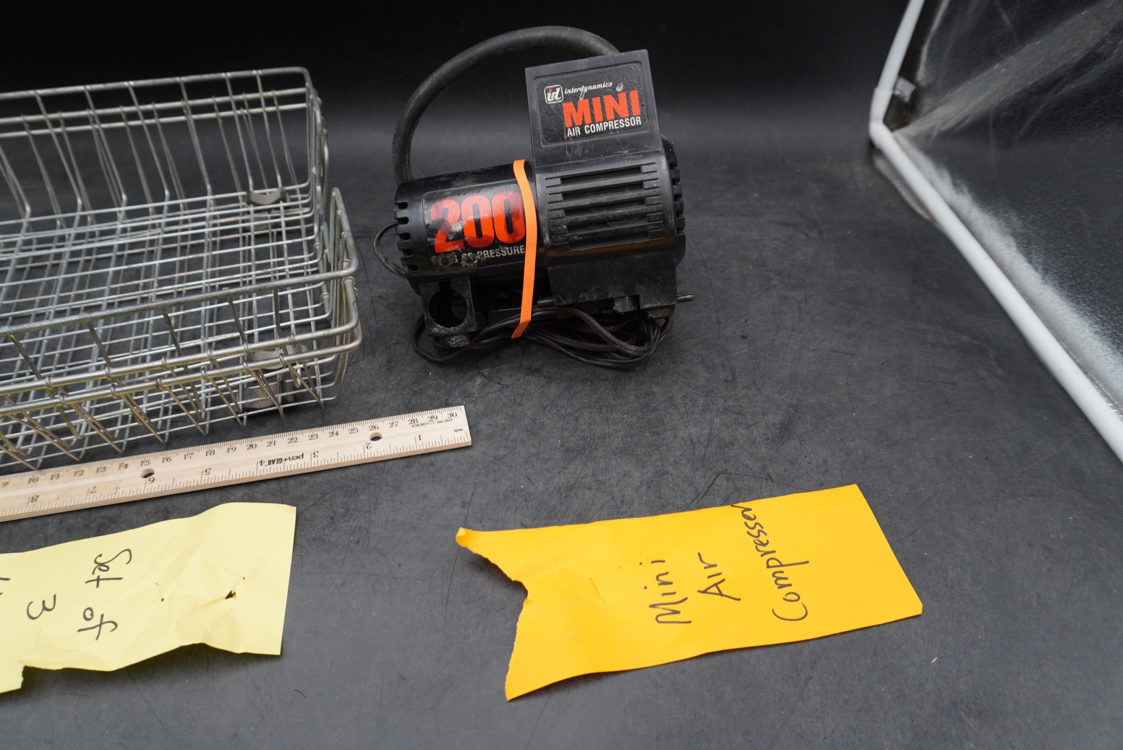 Set Of 3 Wire Letter Baskets & Mini Air Compressor