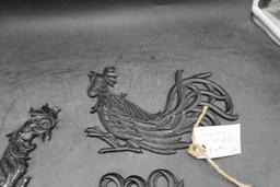 Set Of 3 Cast Iron Roosters