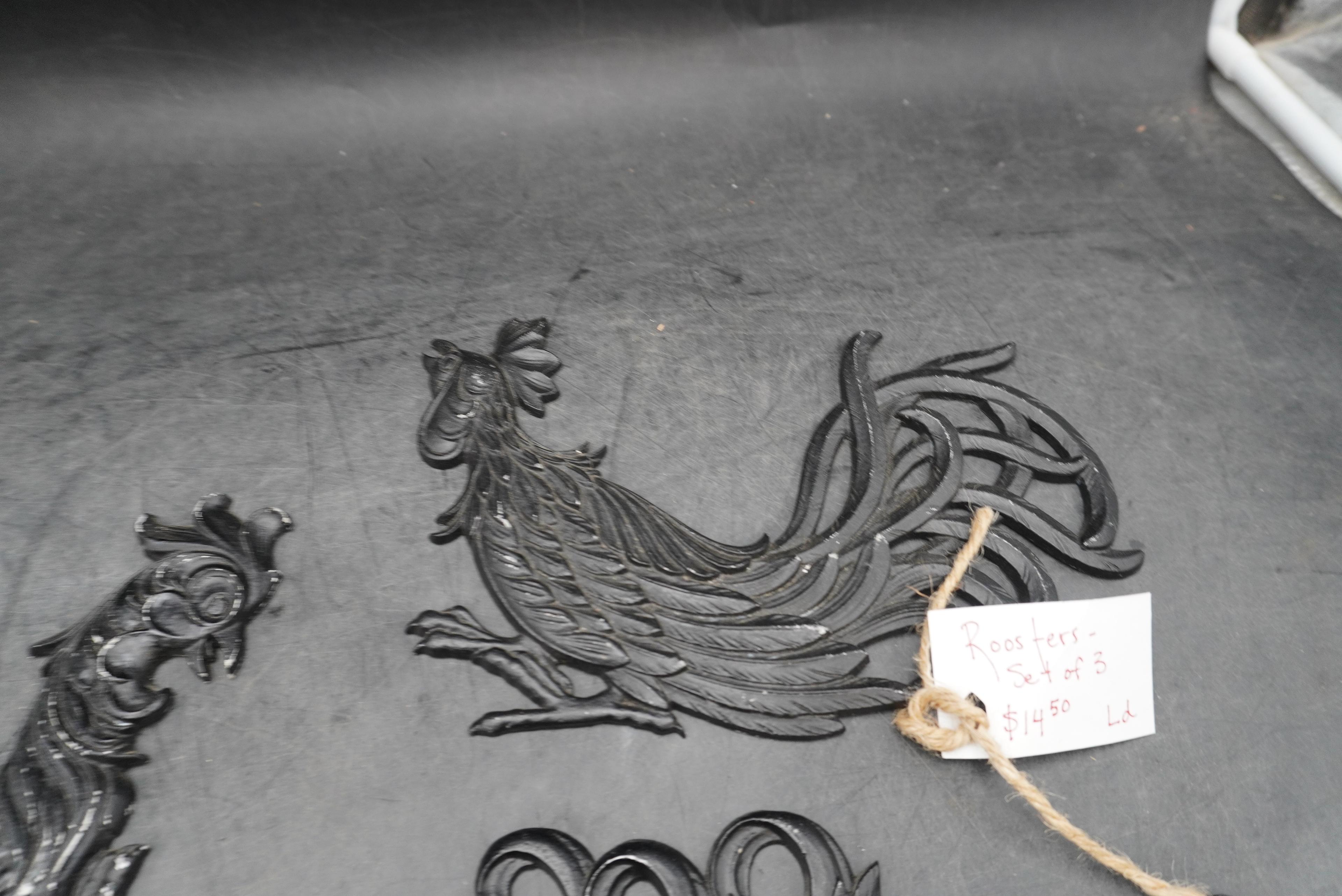 Set Of 3 Cast Iron Roosters