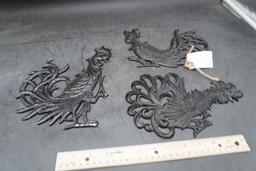 Set Of 3 Cast Iron Roosters