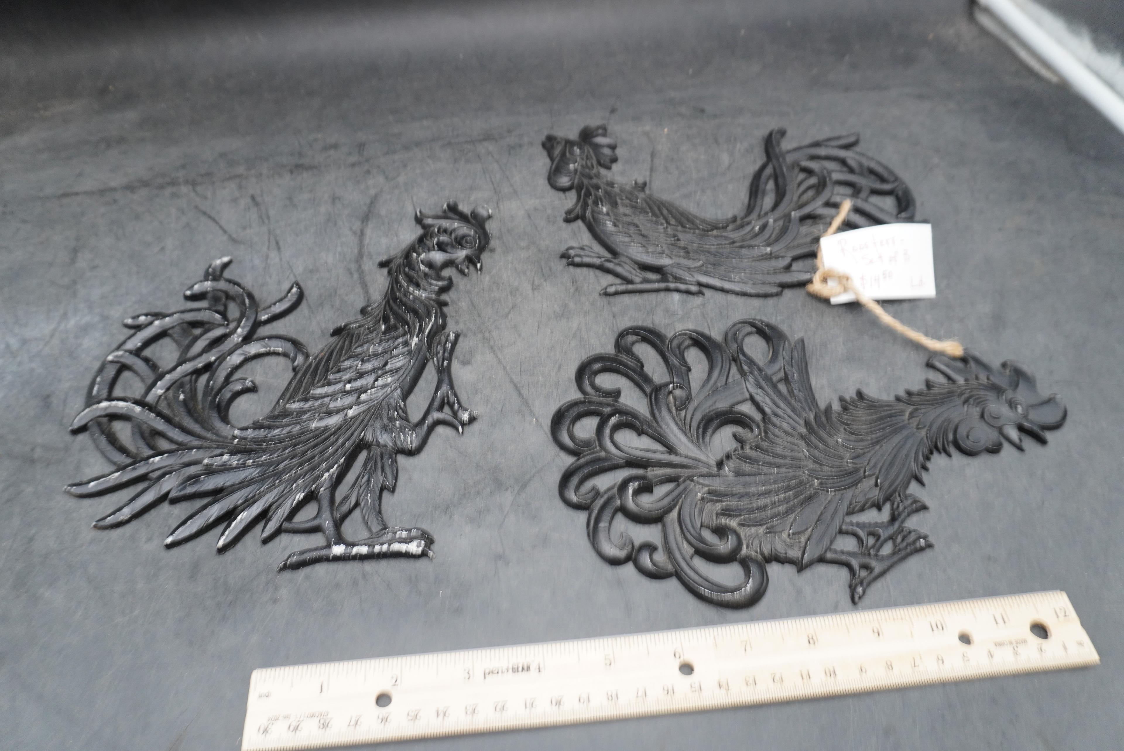 Set Of 3 Cast Iron Roosters