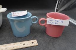 2 Fiesta Cups W/ Ring Handles & Corning Ware Dish (Chipped) W/ Lid