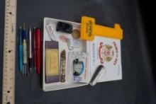 Primo Del Rey Cigar Box W/ Advertising Items - Pens, Thermometer, Pocket Knife, Keychain, Can Opener