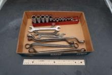 Assorted Wrenches & Mac Tools Case W/ Sockets