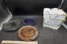Baskets W/ Towels & 3 Imperial Glass Plates