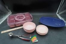 Wilton Ice Cream Scooper, Newport Bowls, Snackle Box, Pyrex Food Storage Container
