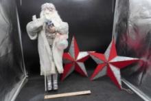 Trimsetter By Dillards Santa Figurine & 2 Silver/Red Stars