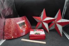 Christmas Tree Collar, Mini Light Set, 2 Silver/Red Stars