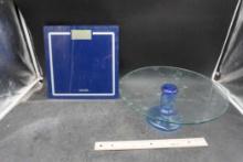 Glass Cake Stand & Taylor Scale