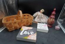 Basket, Block Signs, Starlight Angel, Sand Timer, Red & Gold Decorative Sculpture