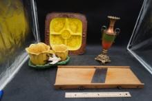 Slicer, Vase, Tray, Bird W/ Dishes Figurine (Chipped)