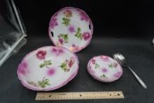 Rose Plates & Bowl W/ Spoon