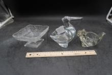 Sasaki Glass Pelican, Glass Squirrel, Glass Dish