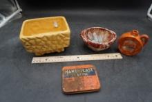 Ceramic Dish, Bowl, Hansaplast Lid & Gallo Container