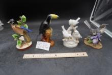 Vintage Toucan (M.C.M. 1950'S Brazil) & 3 Other Bird Figurines