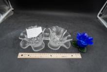 Vintage Mikasa Crystal Frosted Double Dogwood Rosella Dish & Glass Flower