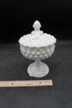 Fenton Hobnail Milk Glass W/ Lid Candy Dish