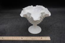 Fenton Ruffled White Hobnail Pedestal Dish
