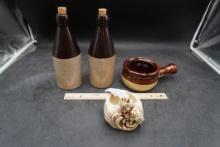 Vintage Shawnee Pottery Planter, 2 Crock Bottles & Bowl