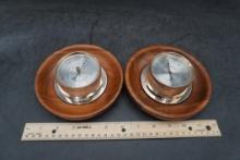 Vintage Walnut Springfield Barometer & Thermometer (Works)