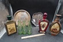 Beam Decanter, Coca-Cola Bottles & 2 Silver-Plated Trays