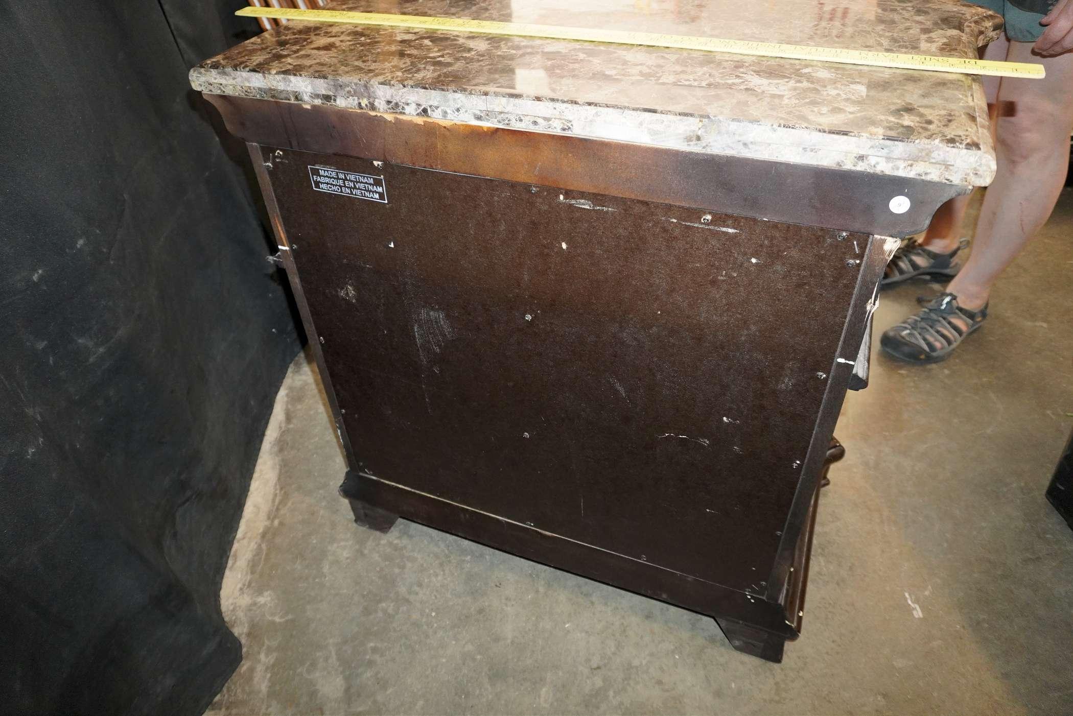 Wooden Chest Of Drawers W/ Stone-Looking Top (Some Damage To Corners)
