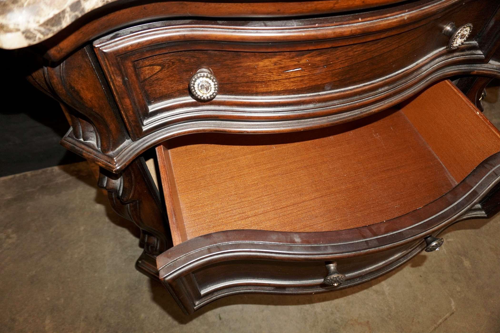 Wooden Chest Of Drawers W/ Stone-Looking Top (Some Damage To Corners)