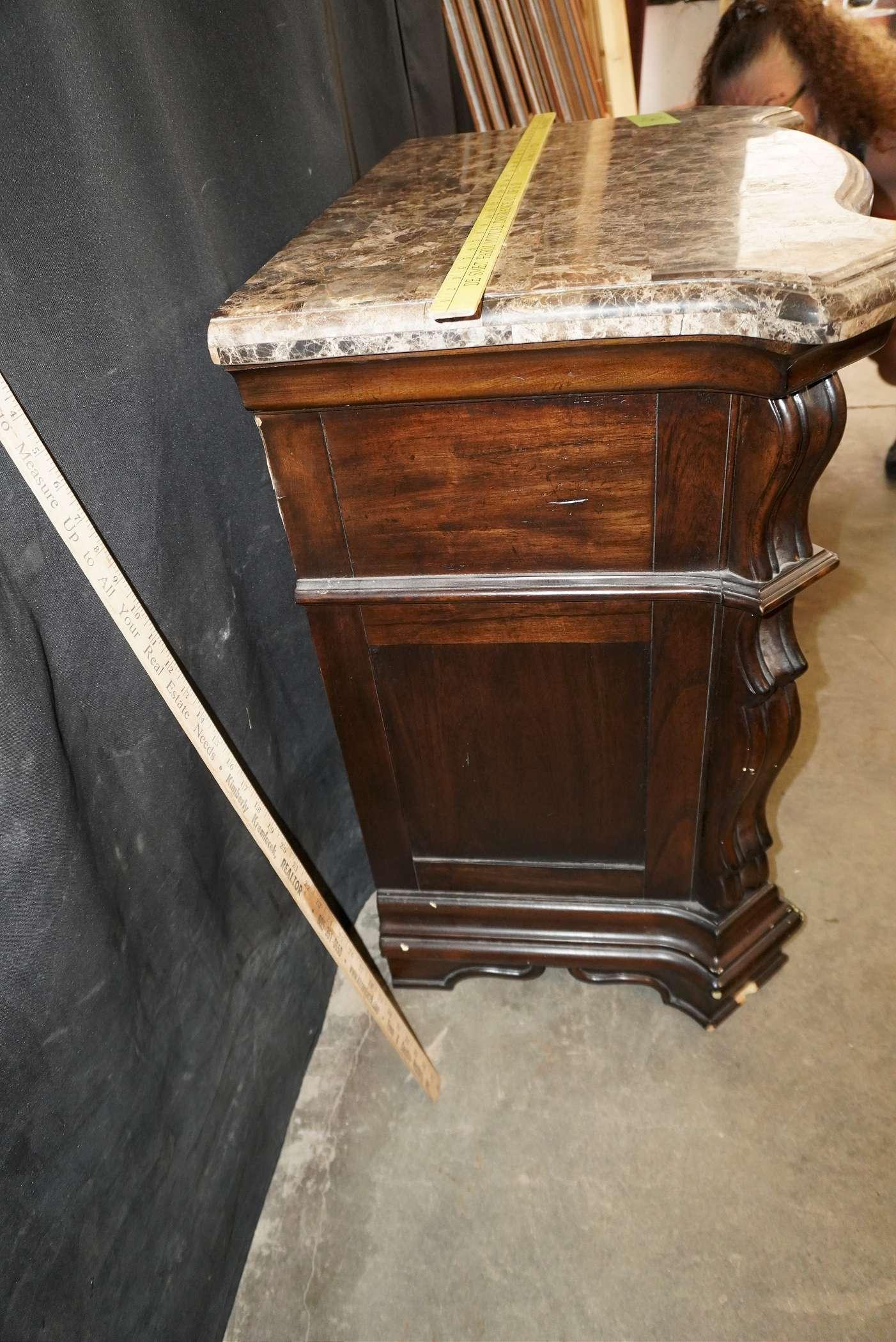Wooden Chest Of Drawers W/ Stone-Looking Top (Some Damage To Corners)