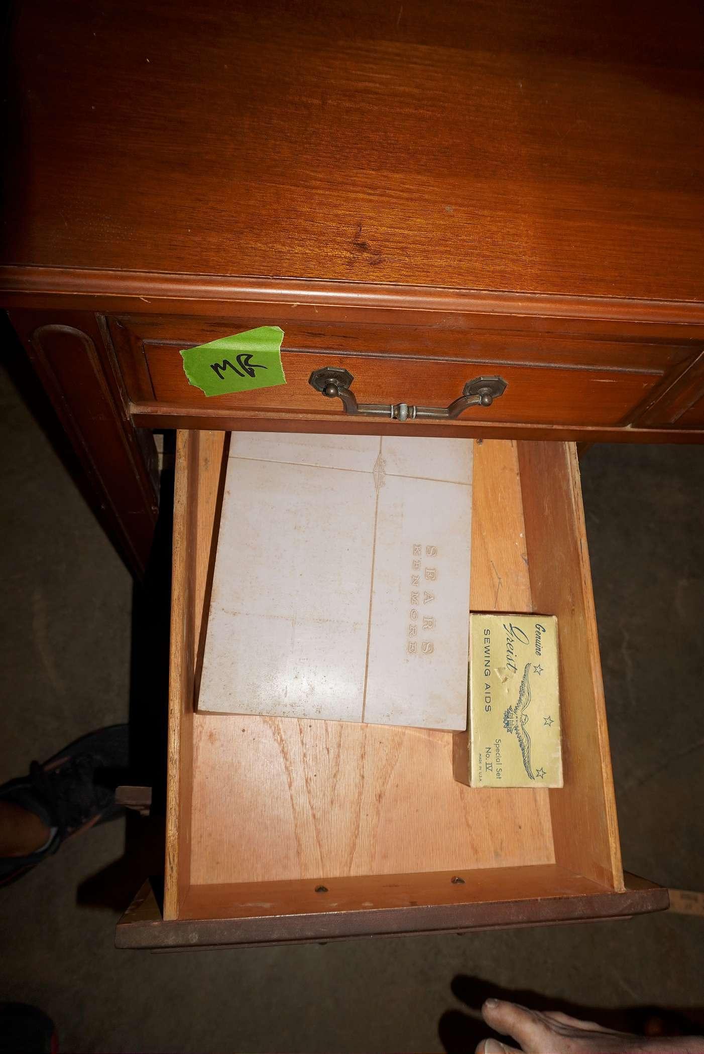 Wooden Desk W/ Sears Kenmore Sewing Machine Built In