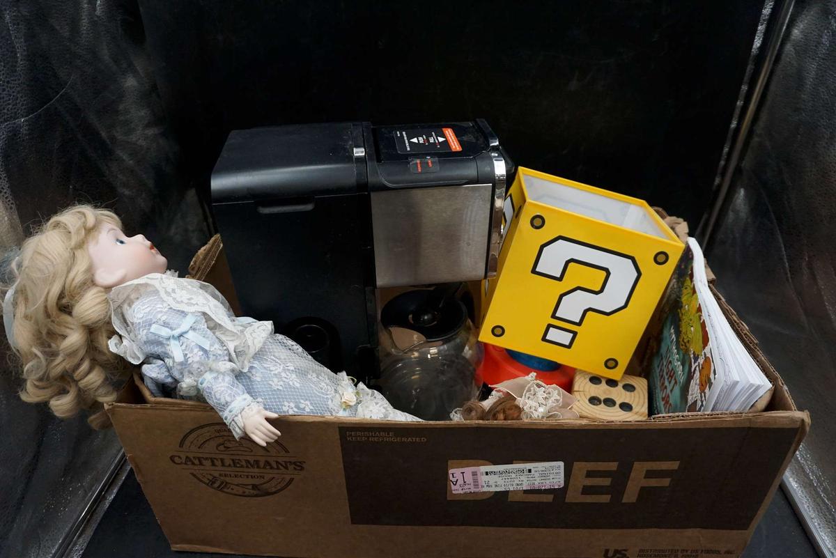 Doll, Question Mark Box, Wooden Dice, Book & Ninja Coffee Maker