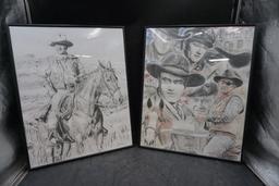 2 - John Wayne Framed Drawings
