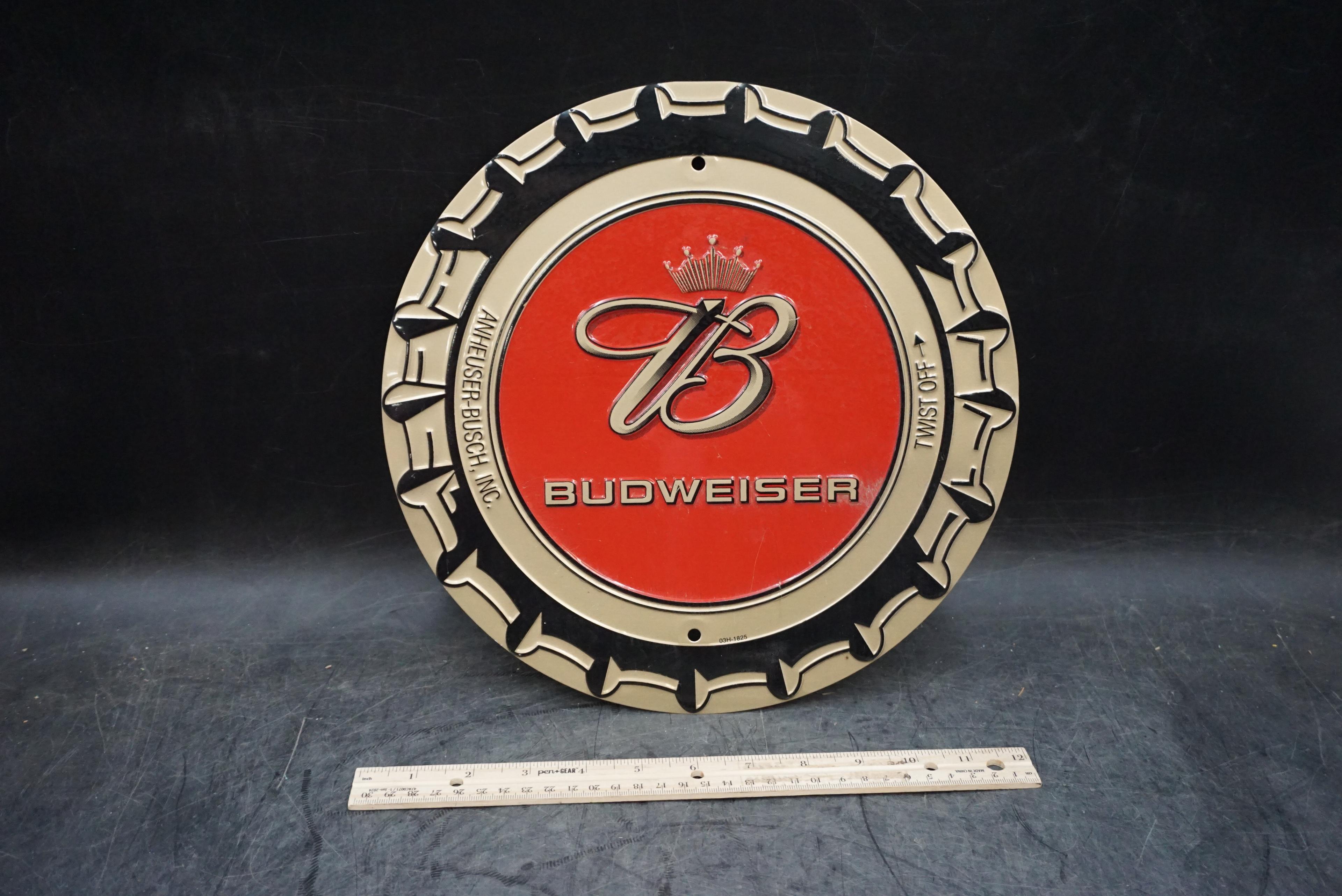 Round Budweiser Lid Metal Sign
