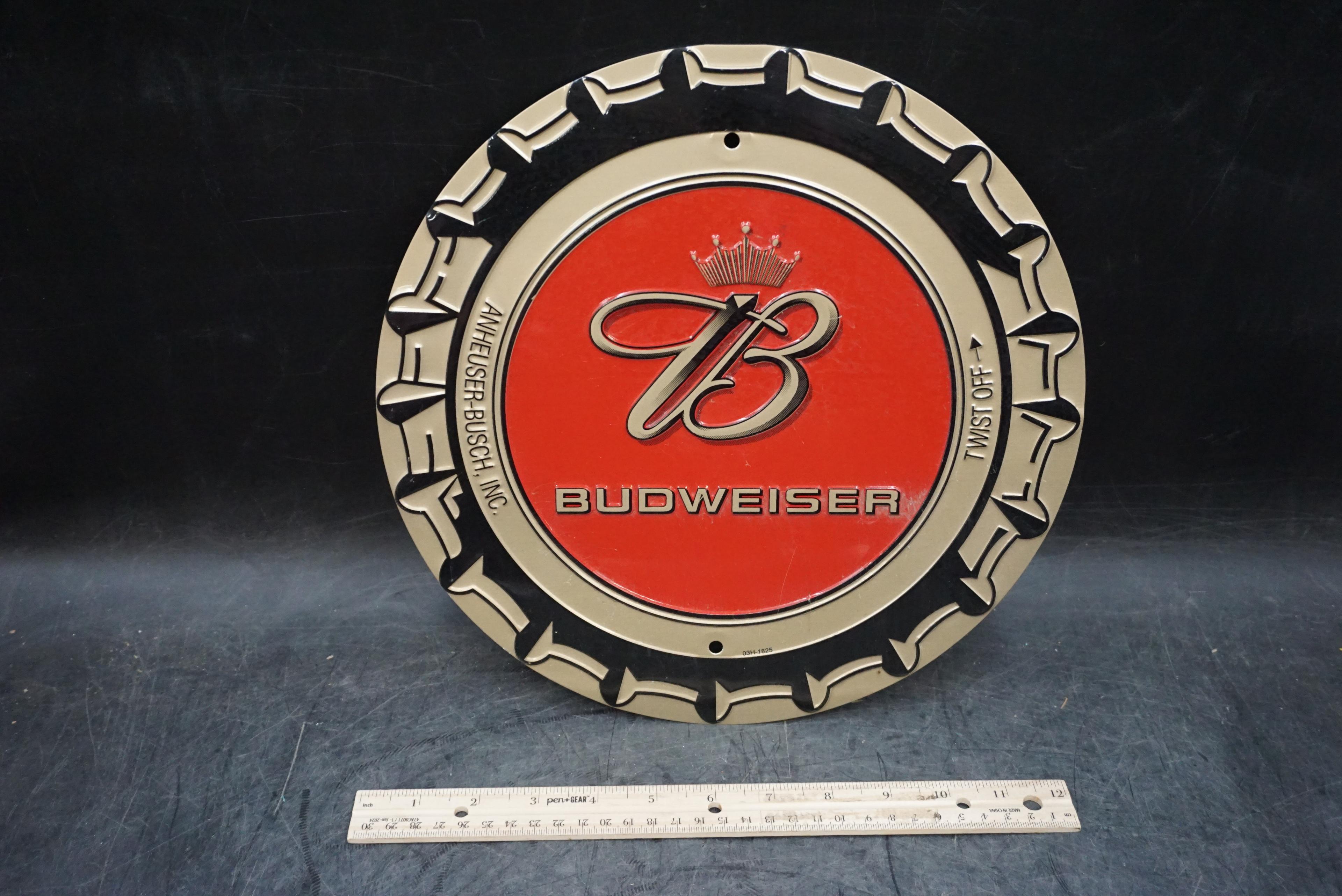 Round Budweiser Lid Metal Sign