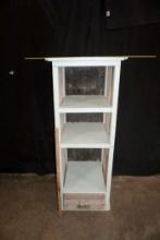 Wooden Primitive Shelf W/ Bottom Drawer & Metal Backside